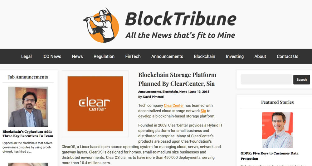 Blockchain Storage Platform Planned By ClearCenter, Sia
