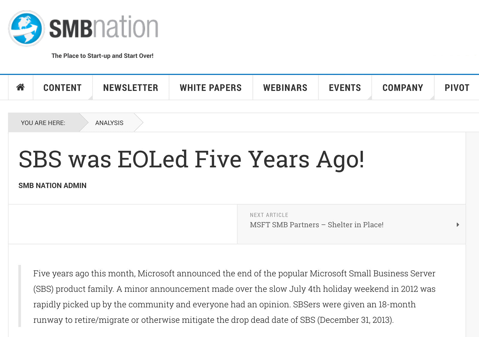 SBS was EOLed Five Years Ago!