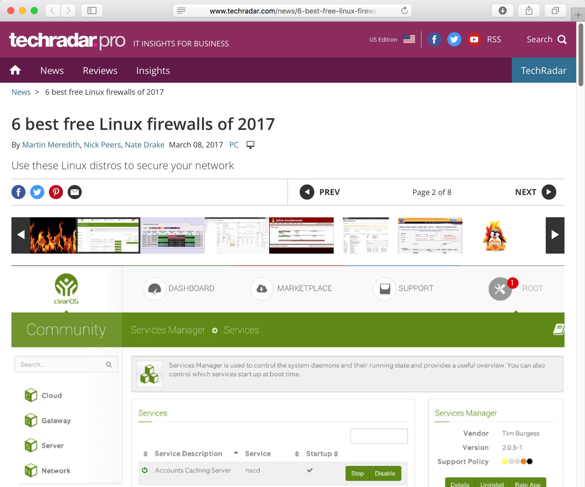 TechRadar ranks ClearOS No. 1 in list of 6 best free Linux firewalls of 2017
