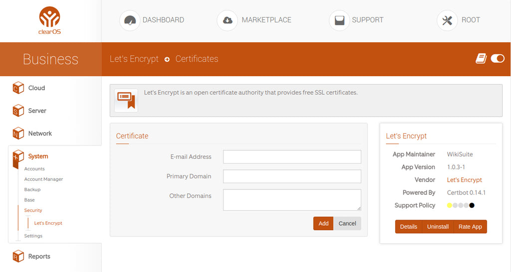 Let's Encrypt App Live in the ClearOS Marketplace