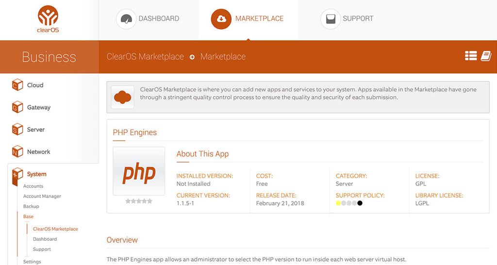 PHP Engines App Now Live in the ClearOS Marketplace