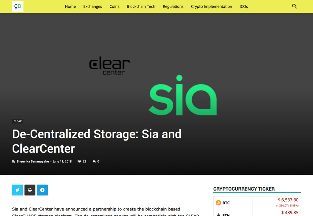 De-Centralized Storage: Sia and ClearCenter