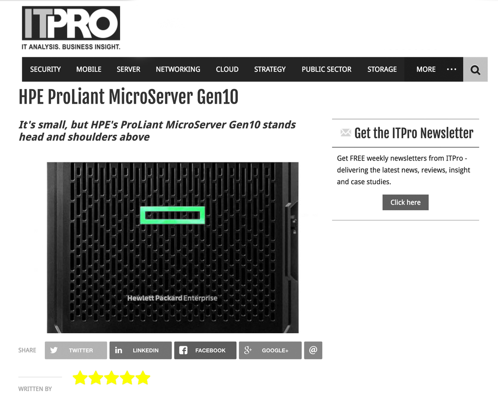 IT Pro Gives 5-star Review to ClearOS and HPE Gen10 ProLiant MicroServer