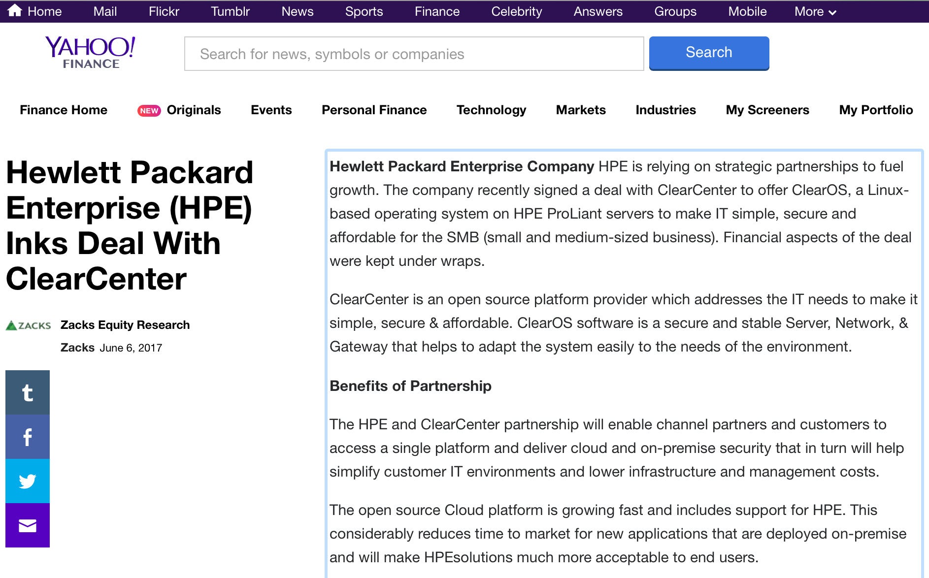 Hewlett Packard Enterprise (HPE) Inks Deal With ClearCenter
