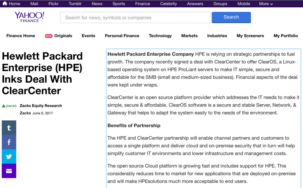 Hewlett Packard Enterprise (HPE) Inks Deal With ClearCenter